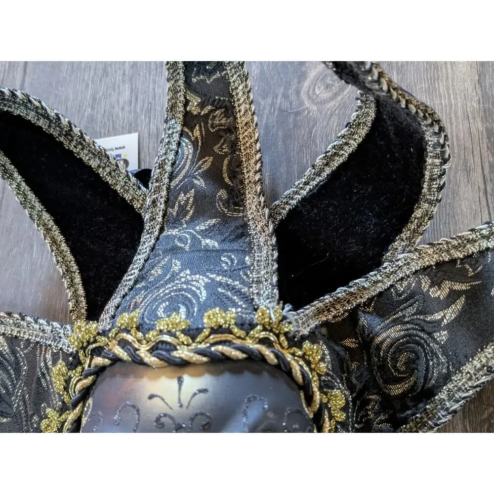 NEW! TOOMEY'S Mardi Gras HANDMADE JESTER Mask Full Face Black Gold Party